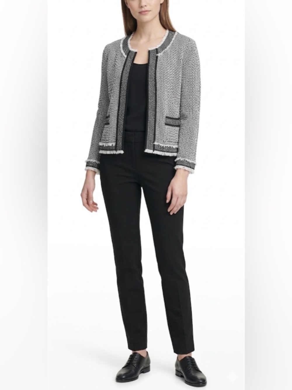 Bailey 44 Black White Tweed Fringe Blazer Jacket Size S